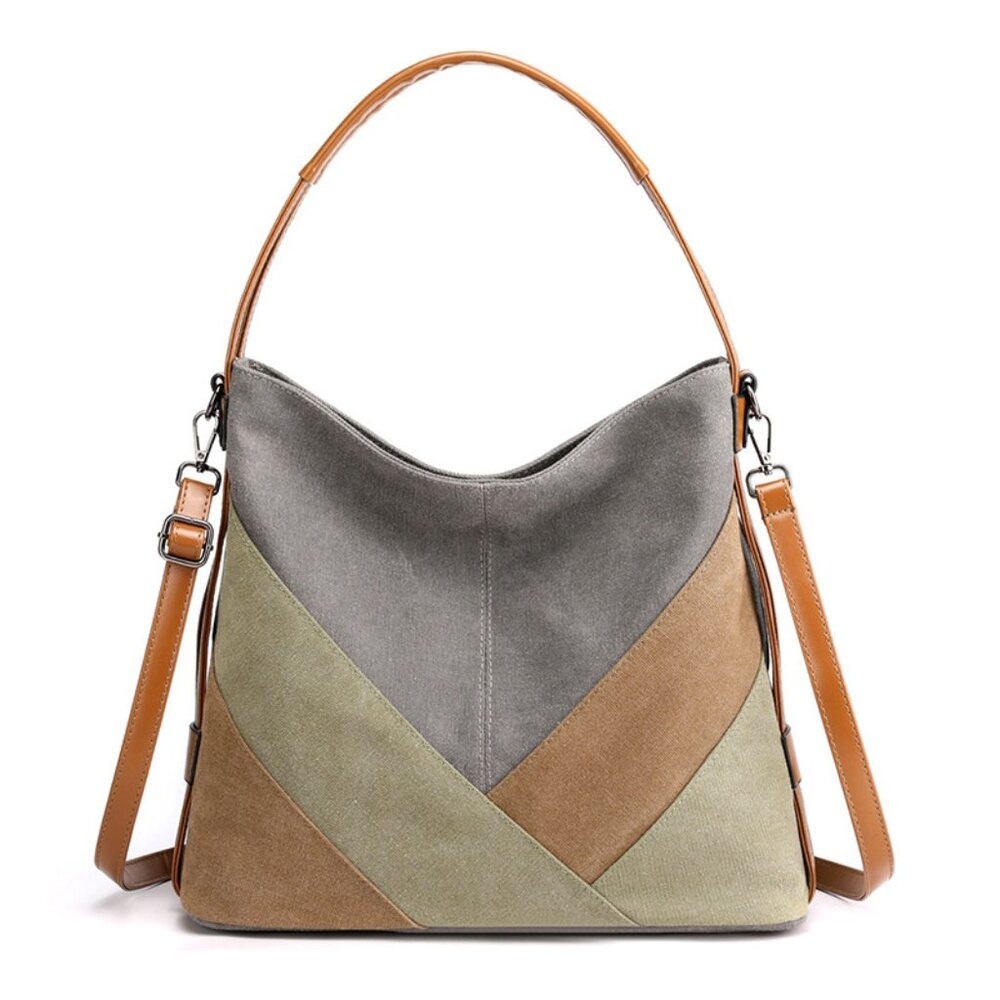 Vintage Vista Color Block Tote Green Boho Chic Style